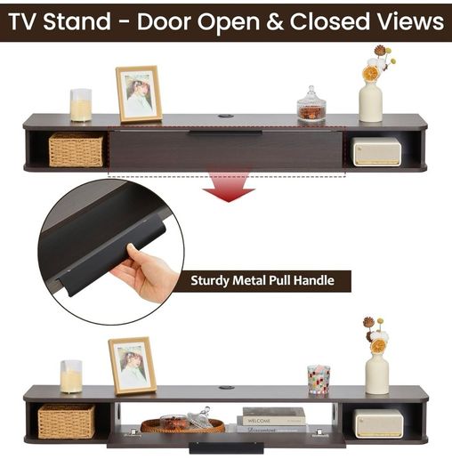 Wall-mounted TV Cabinet Stand, 140cm Floating Media Console Under TV, Entertainment Shelf Center for Bedroom and Living Room, Greyish-Coffee