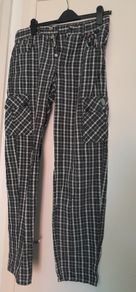 Jeans, trousers in black and white, checkered