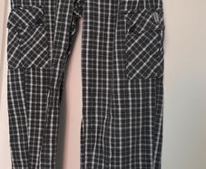 Jeans, trousers in black and white, checkered