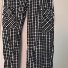 Jeans, trousers in black and white, checkered
