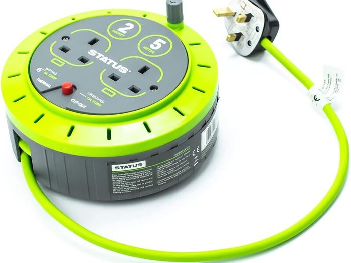 2 Socket Cable Reel | 5m Green Extension Lead | 13A with Thermal Cut Out | Heavy Duty Outdoor Extension Lead