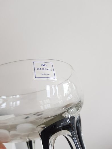 Duiske Hand Cut Blue Glass Pedestal Dish Retro Irish Cut Glass Bowl / Vase 7" Collectable.