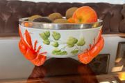 Antique WMF Lobster and Seaweed Silver Plated Trim Porcelain Round Serving Bowl 1920s