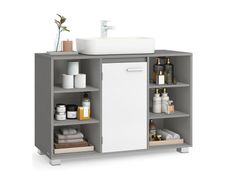 Bathroom Washbasin Cabinet with Adjustable Shelves Dove Grey or White Under Sink Storage Unit