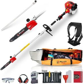 BU-KO 52cc Long Reach Petrol Hedge Trimmer and Pruner Saw with 75cm Extension Pole and Toolbag for Convenient Storage, Ultimate Garden Tool for Precision Cutting, Trim Hedges and Prune with Ease