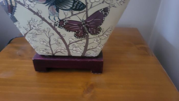 Vintage Ceramic Table Lamps with Cherry Blossom and Butterfly Pattern