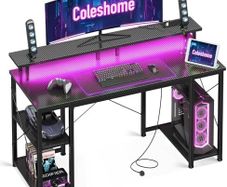 Gaming Desk with LED Lights, 120x50 cm