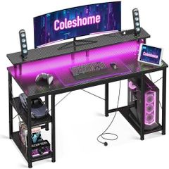 Gaming Desk with LED Lights, 120x50 cm