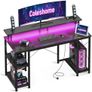 120x50 cm Gaming Desk with LED Lights, Computer Desk with Shelves, Office Desks with Monitor Stand, Carbon Fiber Black Image 4