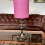 Retro Modern Polished Nickel Chrome Tall Table with Fabric Shade Image 8