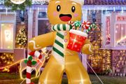 FREE SHIPPING Inflatable Christmas Decorations 240cm(8ft) Christmas Inflatables Gingerbread Blow Up Christmas Outdoor Decorations Christmas Garden Decorations Built-in LED Xmas Decorations