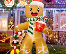 FREE SHIPPING Inflatable Christmas Decorations 240cm(8ft) Christmas Inflatables Gingerbread Blow Up Christmas Outdoor Decorations Christmas Garden Decorations Built-in LED Xmas Decorations