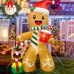 FREE SHIPPING Inflatable Christmas Decorations 240cm(8ft) Christmas Inflatables Gingerbread Blow Up Christmas Outdoor Decorations Christmas Garden Decorations Built-in LED Xmas Decorations