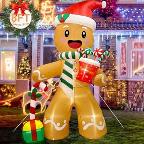 FREE SHIPPING Inflatable Christmas Decorations 240cm(8ft) Christmas Inflatables Gingerbread Blow Up Christmas Outdoor Decorations Christmas Garden Decorations Built-in LED Xmas Decorations