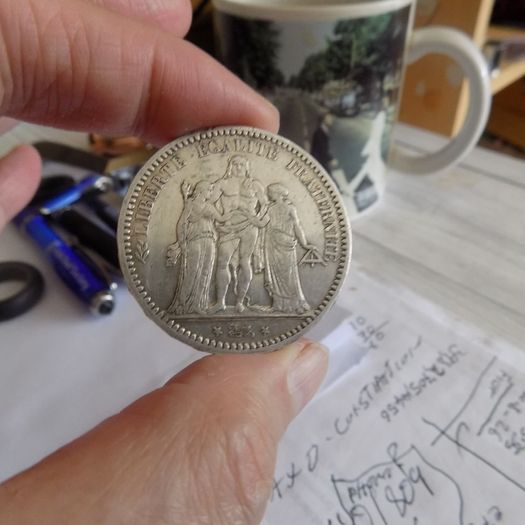France 1873 A. Silver 5 francs."Hercules"Type.90%silver.