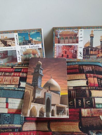 Old postcard album with 80 cards from 1914 to 1955,plus 10 miniature photos of New York,5 old John Hinde,postcards,3 old Iraqui postcards