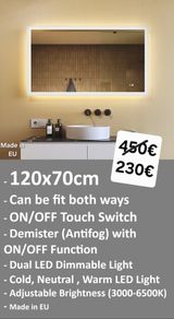LED Bathroom Mirror Antifog Dual Light Touch Switch Cosmetic Makeup Bedroom Dressing Room