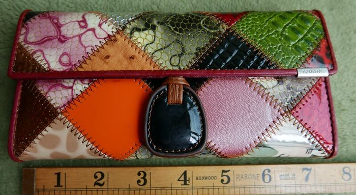Vintage TEMANLI PATCHWORK WALLET - Ladies Genuine Leather Tri-Fold Wallet - Multi-Color Patchwork - By Temanli