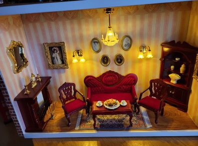Handmade diorama/ roombox of Miniature Victorian style livingroom