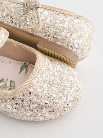 Next Ivory Glitter Wide Fit (G) Flower Girl Occasion Mary Jane Shoes Size UK3 EU19