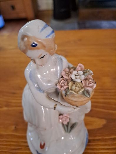Vintage porcelain woman figurine detailed flowers