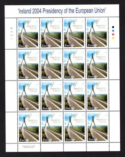 2004 Ireland Irish Presidency of the European Union Commemorative Stamp Sheetlet Plate 1A1A1A1A Mint Never Hinged (MNH)