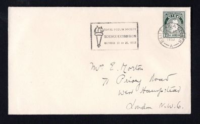 1963 Ireland 22th October Royal Dublin Society Science Exhibition October 22-25,1963 slogan cancel tying 2d green may definitive stamp on plain cover