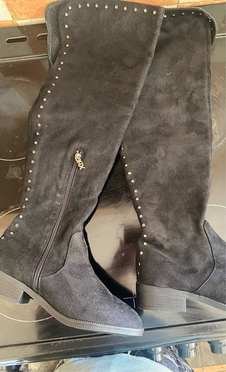 XTI Black Faux Suede Over The Knee Boot.