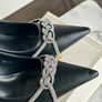 Black pointed toe high heels with rhinestone chain detail - size 40 Image 5