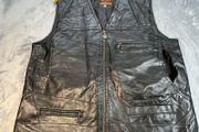 Elazar Leather Utility Vest Black Multi Pocket Outdoor Workwear - Lined - XL