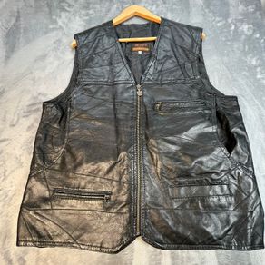 Elazar Leather Utility Vest Black Multi Pocket Outdoor Workwear - Lined - XL