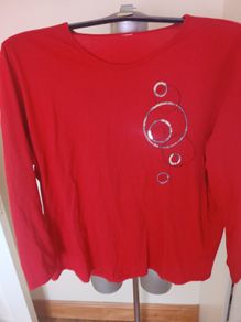 Red long sleeve detailed cotton top size UK20/22 Postage included