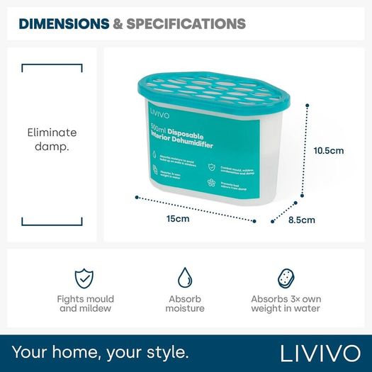 Dehumidifiers Disposable 500ml - 10-Pack Disposable Dehumidifiers for Home - Condensation Absorbers for Windows, Moisture Absorber, Mould Damp Trap, Interior Dehumidifier for Wardrobe, Bathroom