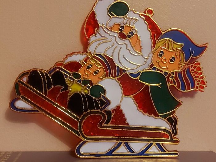 Vintage Acrylic Santa On Slay Hanging