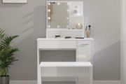 Dressing Table Set with LED High Gloss White Engineered Wood