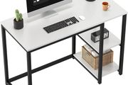Computer Desk with 2-Tier Shelves 100cm Small Home Office Large Storage Space Sturdy Modern Gaming for Bedroom Study Writing Laptop Table White