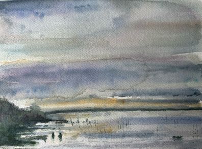 Watercolour - Lough Ree in winter