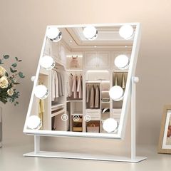 Makeup Mirror with Lights, Hollywood Vanity Mirror with 3 Colors Lighting Modes, Touch Control, 360 Ratation, Dimmable 9 LED Bulbs Lighted Makeup Mirror for Dressing Room & Bedroom White
