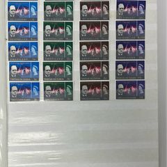 Collection. Brown stock book with collection of stamps celebrating Winston Churchill. Most are mint never hinged (MNH)