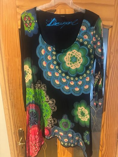 Desigual black long sleeve floral glitter dress size XL UK16 EU44 Perfect condition Postage included