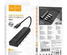 Hoco HB41 Easy Safety 4-in-1 Adapter Type-C to USB 2.0 4 Black