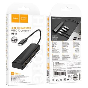 Hoco HB41 Easy Safety 4-in-1 Adapter Type-C to USB 2.0 4 Black