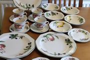 Set 20 pcs  by Churchill England, featuring a charming fruit and blossom design with a classic green rim. Beautifully made English pottery with lovely detail and quality.