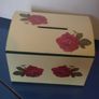Wooden cream and red floral decoupage money box Image 4