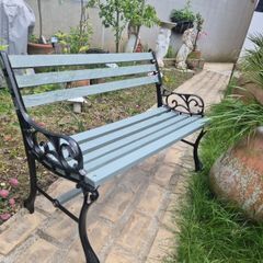 Garden Bench Cast iron fully restored seat outside outdoor garden sitting treated timber decorations, furniture patio  decking, home house cottage ignore flowers pots plants, garden statue chair  swing patio heater bbq hammock sun  farm shop gift kids boy