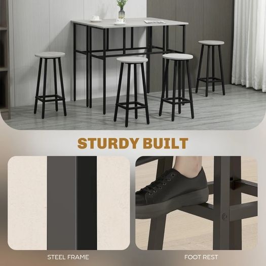 6-Piece Bar Table Set, 2 Breakfast Tables with 4 Stools, Counter Height Dining Tables & Chairs for Kitchen, Living Room, Grey