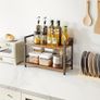 2-Tier Spice Rack Industrial Counter Shelf Desktop Storage Organizer Standing Seasoning Rack for Countertop Kitchen Office Living Room Desktop Rustic Brown Image 5