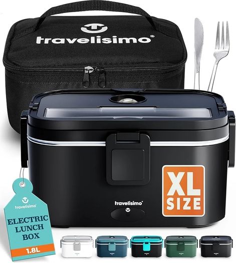 Extra-Large Heated Lunch Box  Holds up to 1.8L  80W Electric Lunch Box, Stainless Steel Heated Lunch Boxes for Adults 3 in 1 for Car, Electric Lunchbox 12V/24V/230V Self Heating Lunchbox