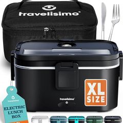 Extra-Large Heated Lunch Box  Holds up to 1.8L  80W Electric Lunch Box, Stainless Steel Heated Lunch Boxes for Adults 3 in 1 for Car, Electric Lunchbox 12V/24V/230V Self Heating Lunchbox
