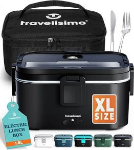 Extra-Large Heated Lunch Box  Holds up to 1.8L  80W Electric Lunch Box, Stainless Steel Heated Lunch Boxes for Adults 3 in 1 for Car, Electric Lunchbox 12V/24V/230V Self Heating Lunchbox